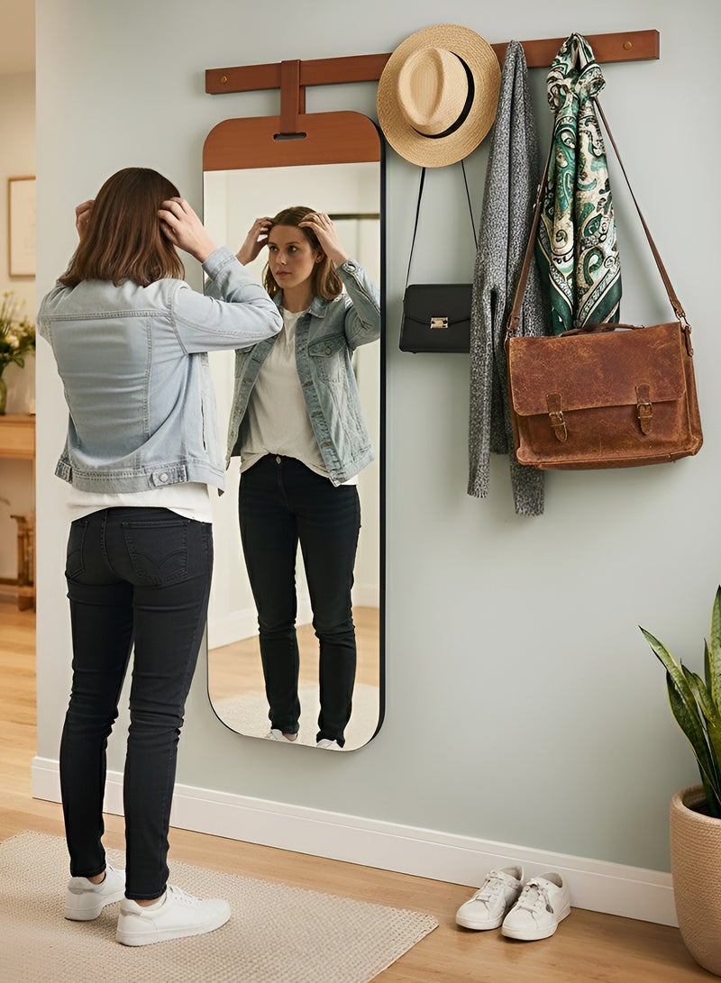 تايمي مرآة حائط للمدخل 128×48×7.5سم مع 3 خطافات لتعليق الملابس - مرآة  كاملة الطول مع علاقات للمعاطف والحقائب لمدخل المنزل وغرفة النوم والحمام والممر - Image 3